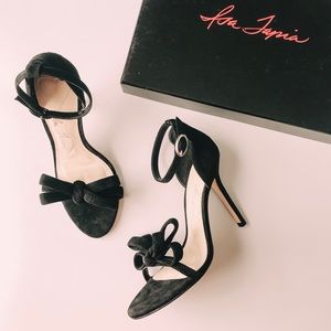 Isa Tapia Shelby Black Suede Bow Strap Pump